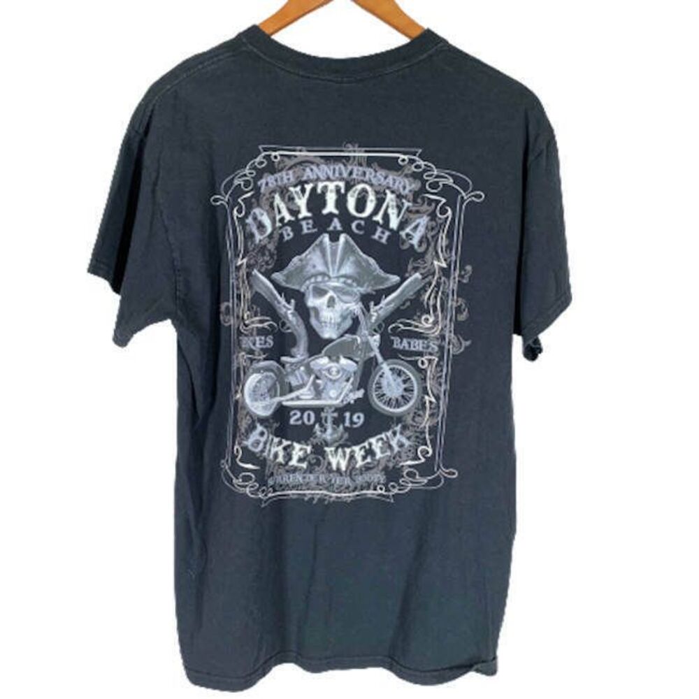 Daytona Beach Bike Week Shirt 75th Anniversary Black Cotton Pirate Motorcycle